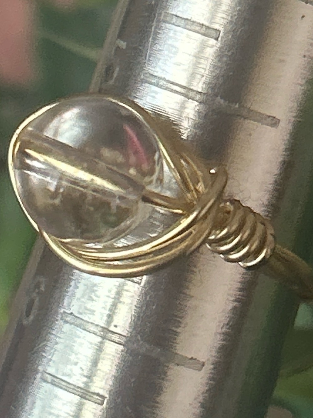 💍 Handcrafted clear quartz gold tone copper wire wrapped crystal ring size 5.5
